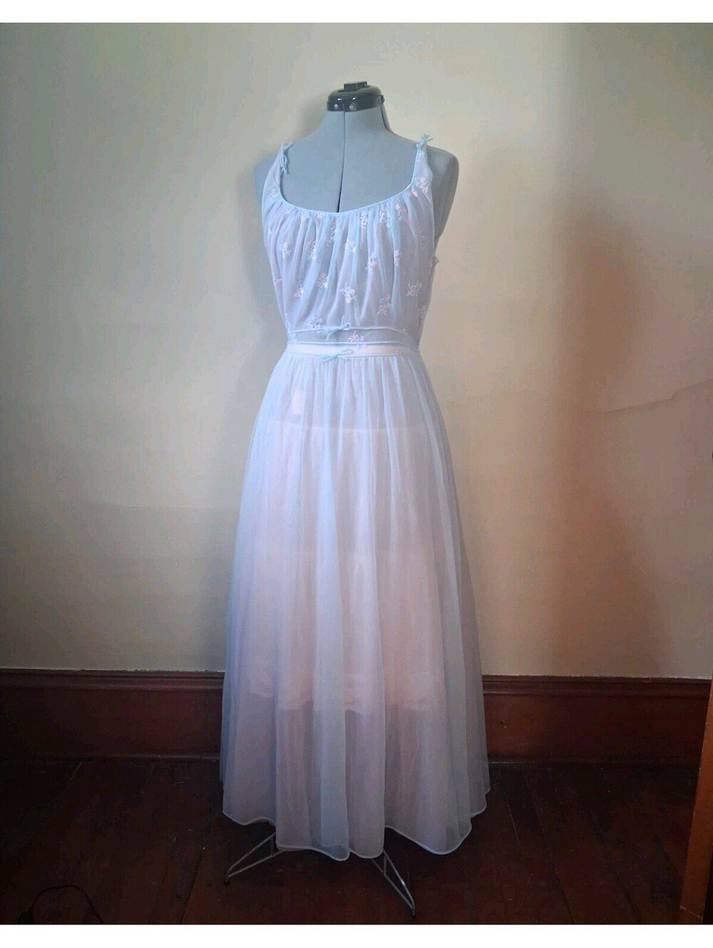 1950s Nightgown Carters Pink And Blue Nightie, Embroidered Ballet Core Barbie